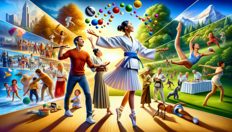 Activité en J : jongleur, judo, jete, jeu de balle, jardinage, nature, couleurs vives.