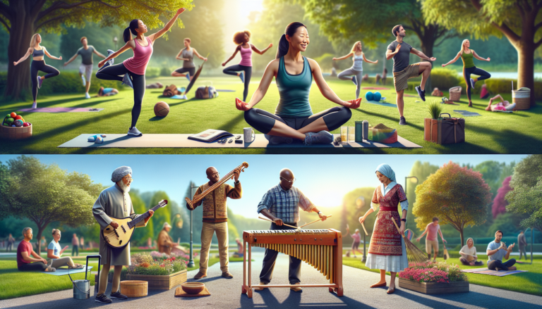 Illustration d'activités en X : xystarchia, xylophone, xeriscaping dans un parc ensoleillé.