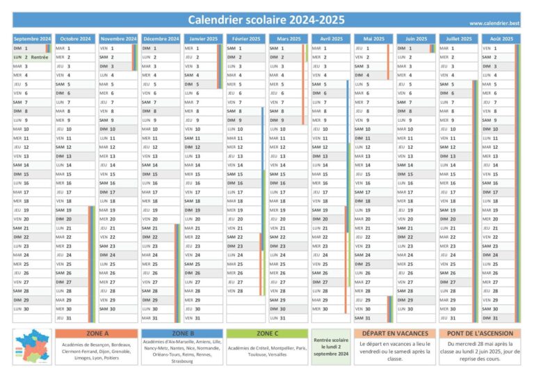 Calendrier officiel des vacances scolaires 2024-2025 pour la zone C à Tarbes