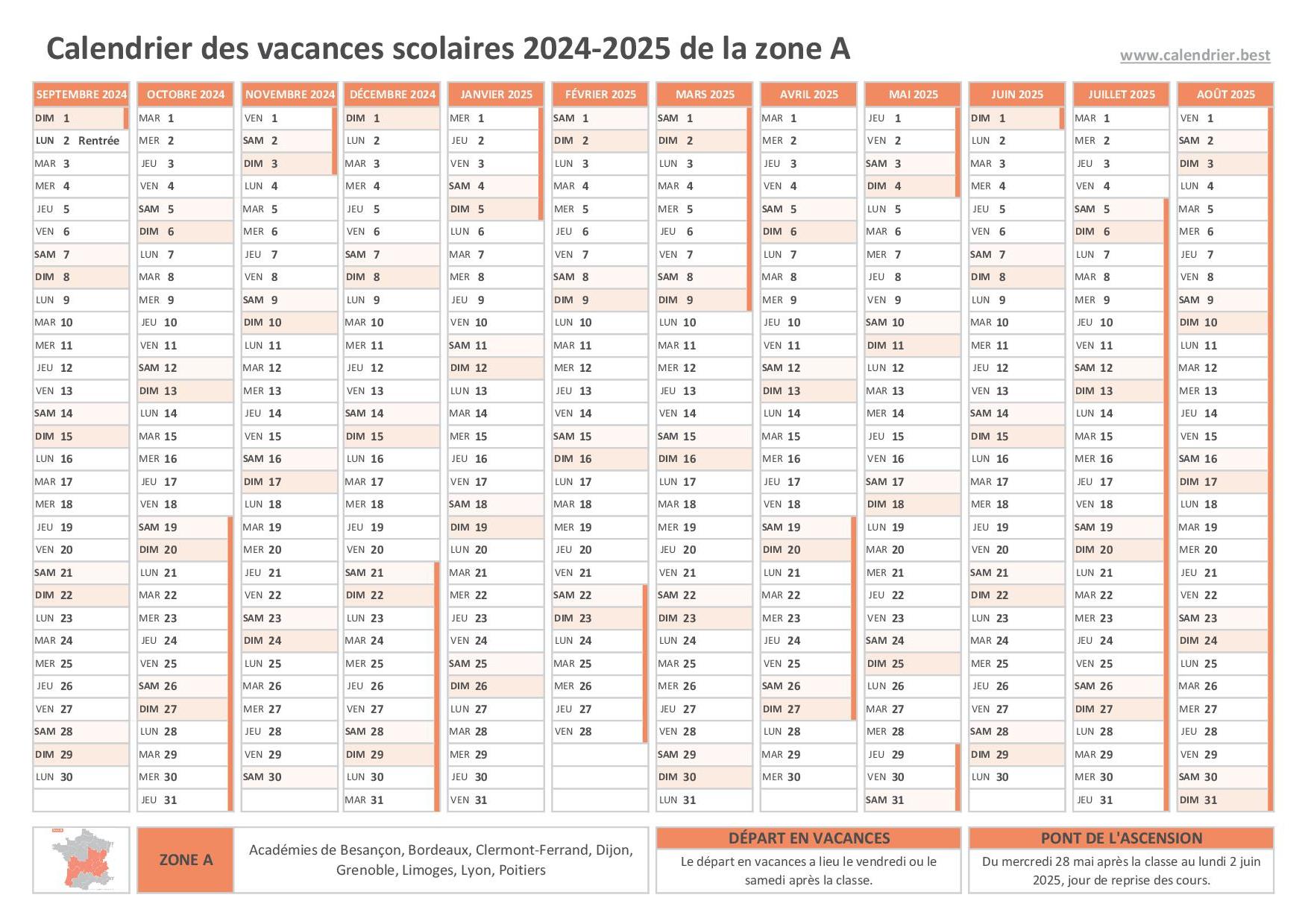 calendrier vacances pâques Grenoble 2025