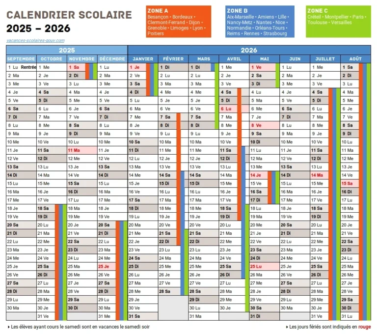 Calendrier officiel des vacances scolaires à Reims pour l'année 2025-2026